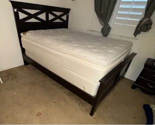 Queen Wooden Bed Frame & Serta Pillowtop Mattress