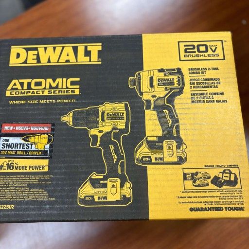 Dewalt New Kit Drill And Impact atomic- Brushless , Batteries And Charger