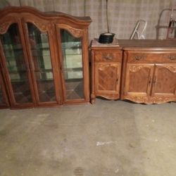 Vintage China Cabinet, Table, and Bar Stools