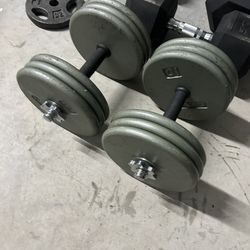 pair of 65lb adjustable dumbbells. 130lb in total 	