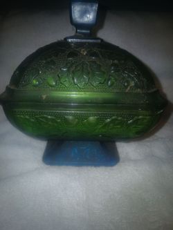 Jeanette Green Pressed Glass Covered Candy Dish