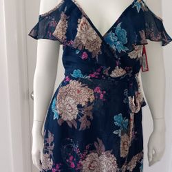 New Women's Flowy Floral Sleeveless Off The Shoulder Blue Dress