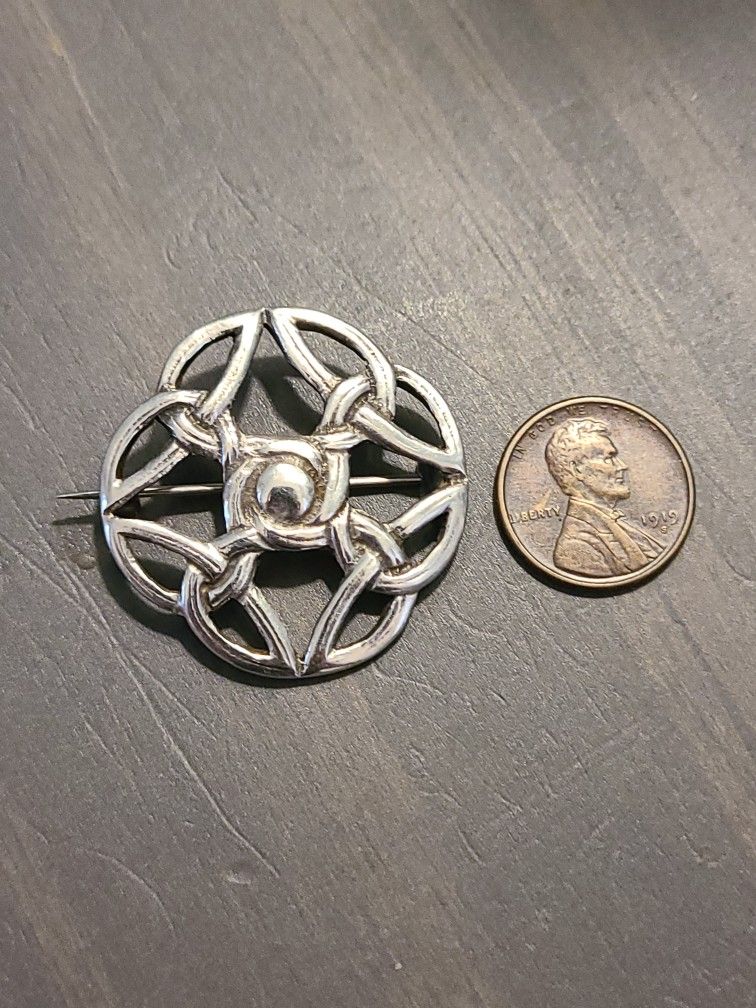 Medium Vintage Sterling Silver Hallmarked Celtic Brooch