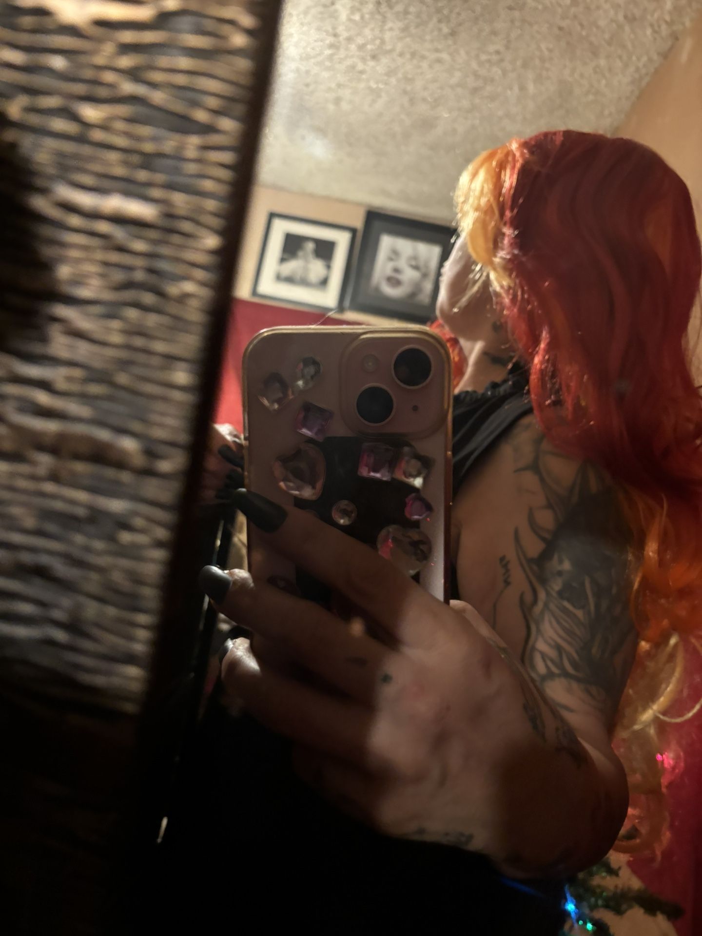 Res/orange fiery full head wig no lace