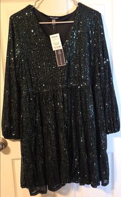 NWT Cable & Gauge Green Sequin Top Long Sleeve Size XL