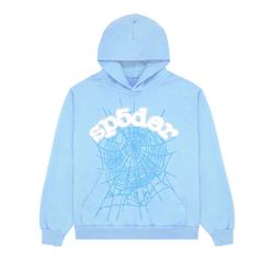 sp5der Blue Spider Web Graphic Hoodie size M