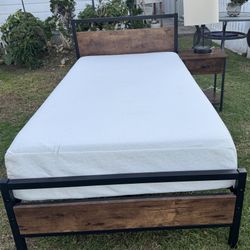 Nice Twin Bed With Night Stand And Lamp And Memoryfoam Mattress