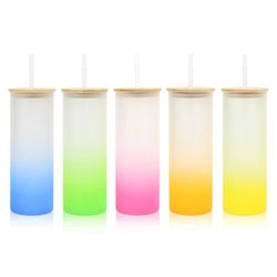 25oz Sublimation Frosted Glass Tumbler Bamboo Cover