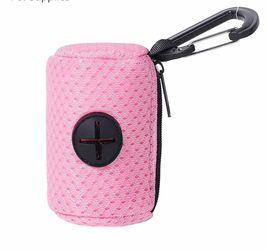 Pink Pet Trash Bag Holder Poop Bag Dispenser MeshFabric Pooper Bag Dispenser LeashHook Pet Waste Bag Holder Pet Supplies