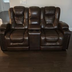 Dual Recliner Brown Leather Sofa 