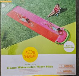 Sun Squad 2-Lane Watermelon Slip and Slide with Built-in Sprinklers, Connect Garden Hose and Go, Slip and Slide into Large Drench Pool at The End