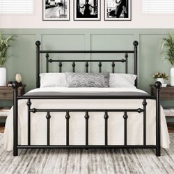 Allewie 14" Queen Size Metal Platform Bed Frame with Victorian Vintage Headboard and Footboard 🌱