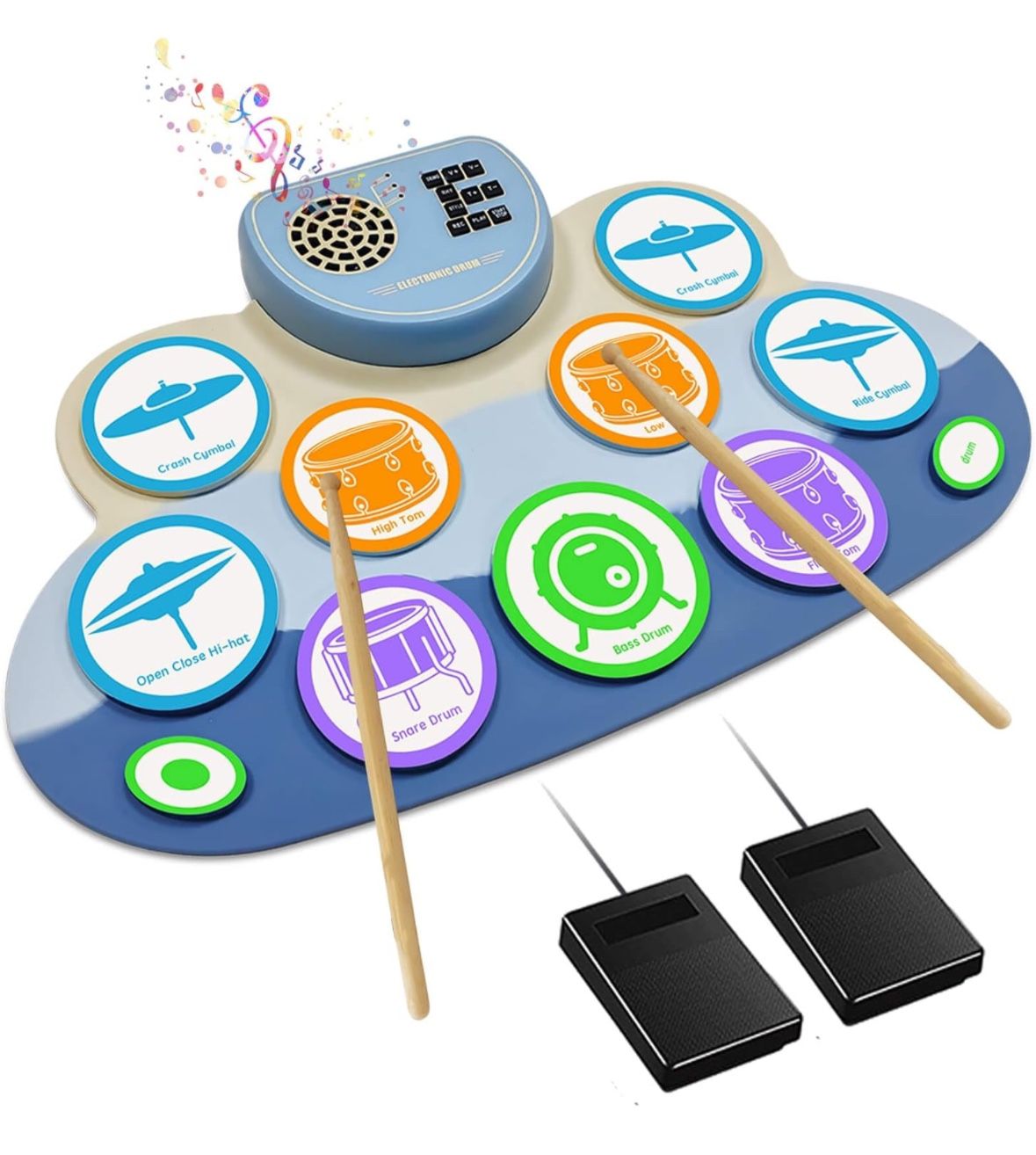 Electric Drum Set, Drum Practice Pad - with Speaker & Battery, Support DTX Gaming.Roll-Up E Drum Kit
