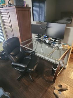 Glass Top Computer Desk with Metal Frame