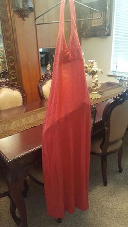 Coral stretch glimmering halter formal evening dress