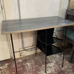 36x18x31 antique vintage mid century modern retro gray top with metal legs and shelves desk buffet end table hall table end   Perfect for kitchen bedr