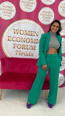 Green High-waist wide leg women’s pants and blazer (2 pieces set)