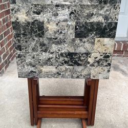 Brown Faux Marble Folding TV Tray Tables (Set of 4)