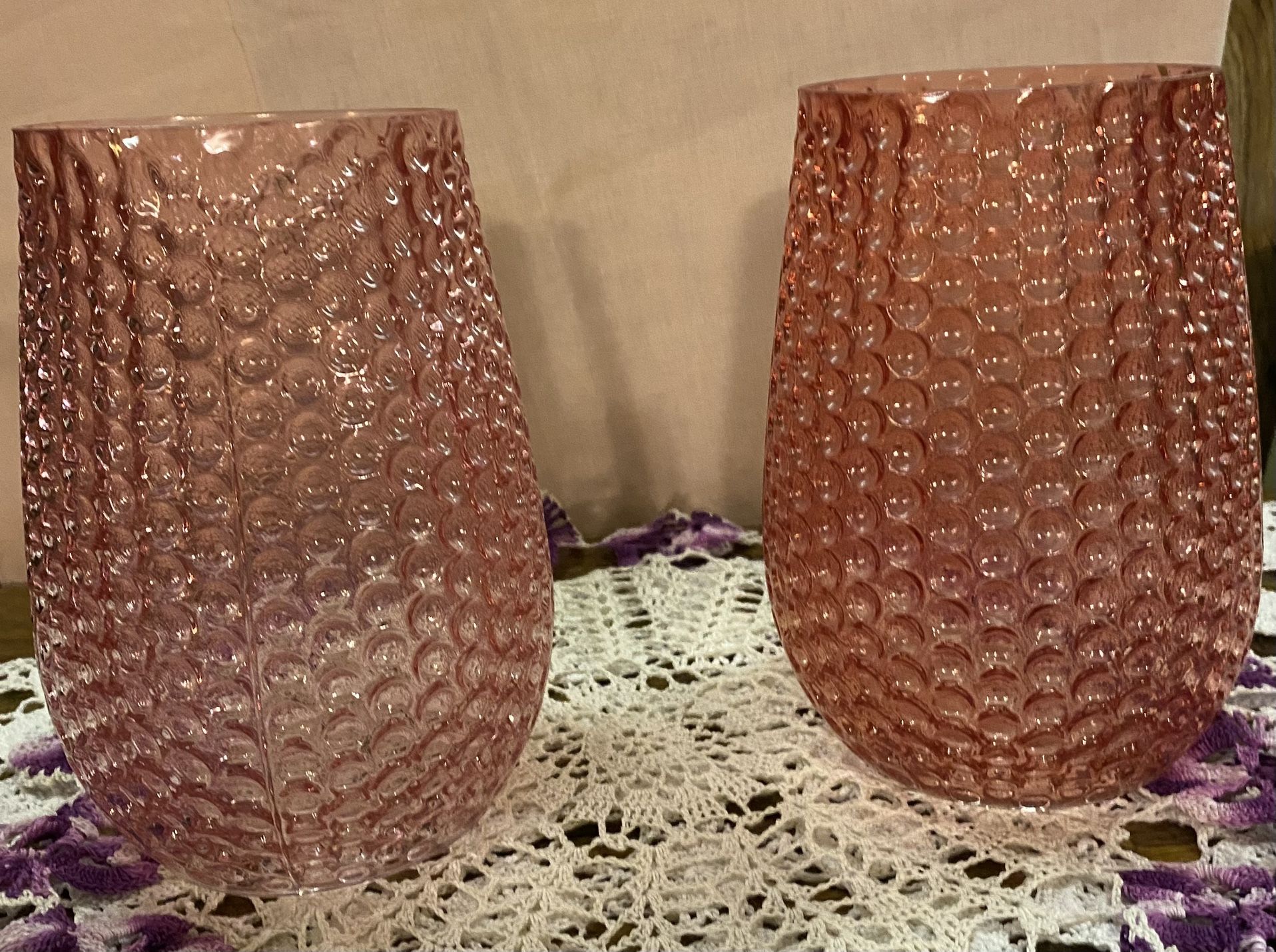 Vintage Pink Bubble Glass Vase Candle Holder