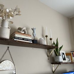 Organic Edge Wood Wall Shelves + Gold Brackets