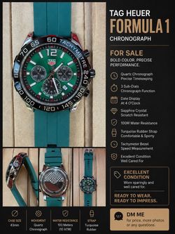 TAG Heuer Formula 1 Chronograph – Green Dial / Turquoise Rubber Strap – Excellent Condition