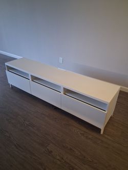 72” Large White TV Stand / Media Console – 3 Drawers