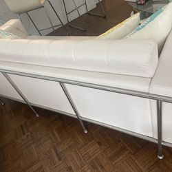 White Leather Sofa with Chrome Frame