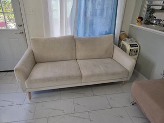 Modern Beige Fabric Sofa with Wood Legs