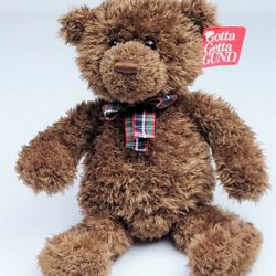 GUND Muffles #2482 Brown Teddy Bear with Plaid Bow Stuffed Animal Plush New 1999