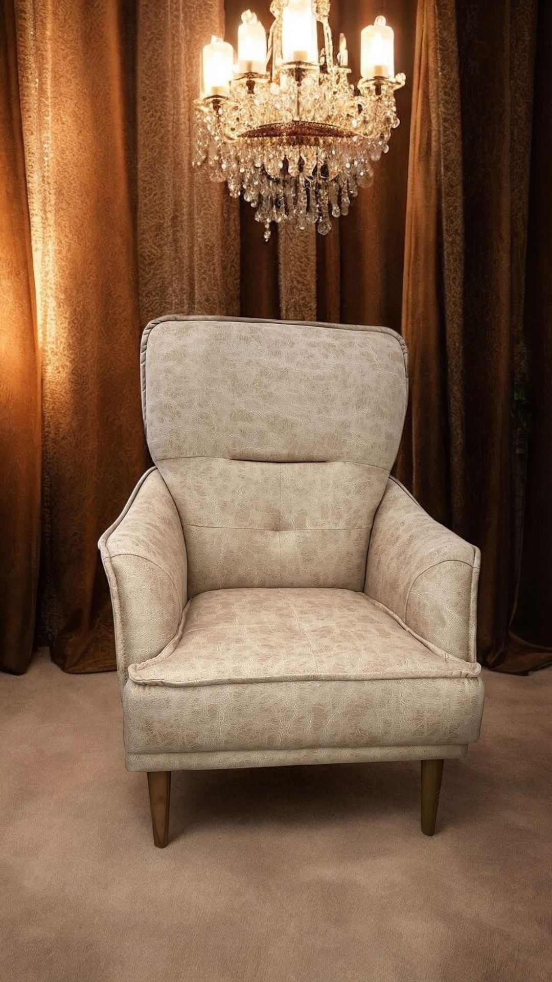 Timber Luxe Armchair Beige Sofa for Living Room, Suede Durable and Strong Fabric