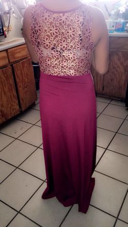 Burgundy with gold dress