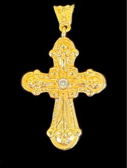 14k Solid Yellow Gold 0.11CT Natural Diamond Cross Charm Pendant