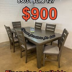 7 PCs Dining Table Set Grey Wood Color Include Table And 6 Chairs Brand New