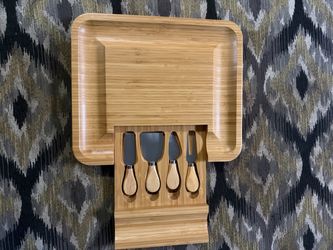 Bamboo Cheese Board Set with Knife Drawer