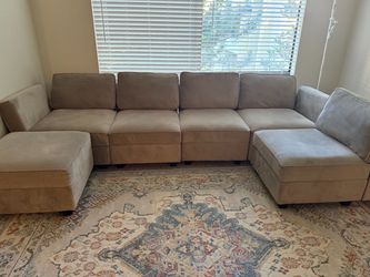 Belffin Velvet Modular Sectional Sofa with Storage + Area Rug Included