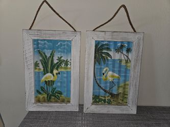 Tin flamingo frames