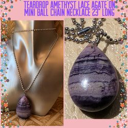 Teardrop Amethyst Lace Agate Pendant Necklace