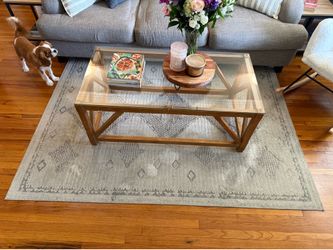 Wood & Glass Coffee Table – Rustic Modern Style