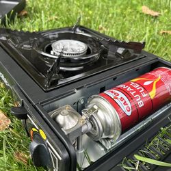 New Camping Portable Stove w/ 2 Gas Cartridges & Carrying Case