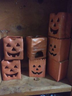 Set of 7 Jack O Lantern candle holders
