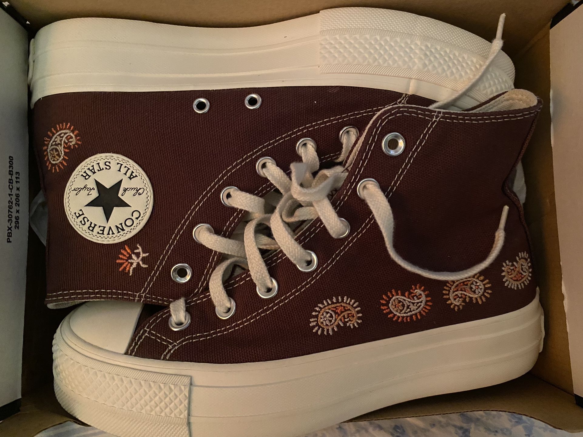 Converse Women's Chuck Taylor All Star Lift Platform Brown Embroidered Shoes