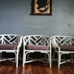 5 Rattan Chippendale Henry Link Chairs