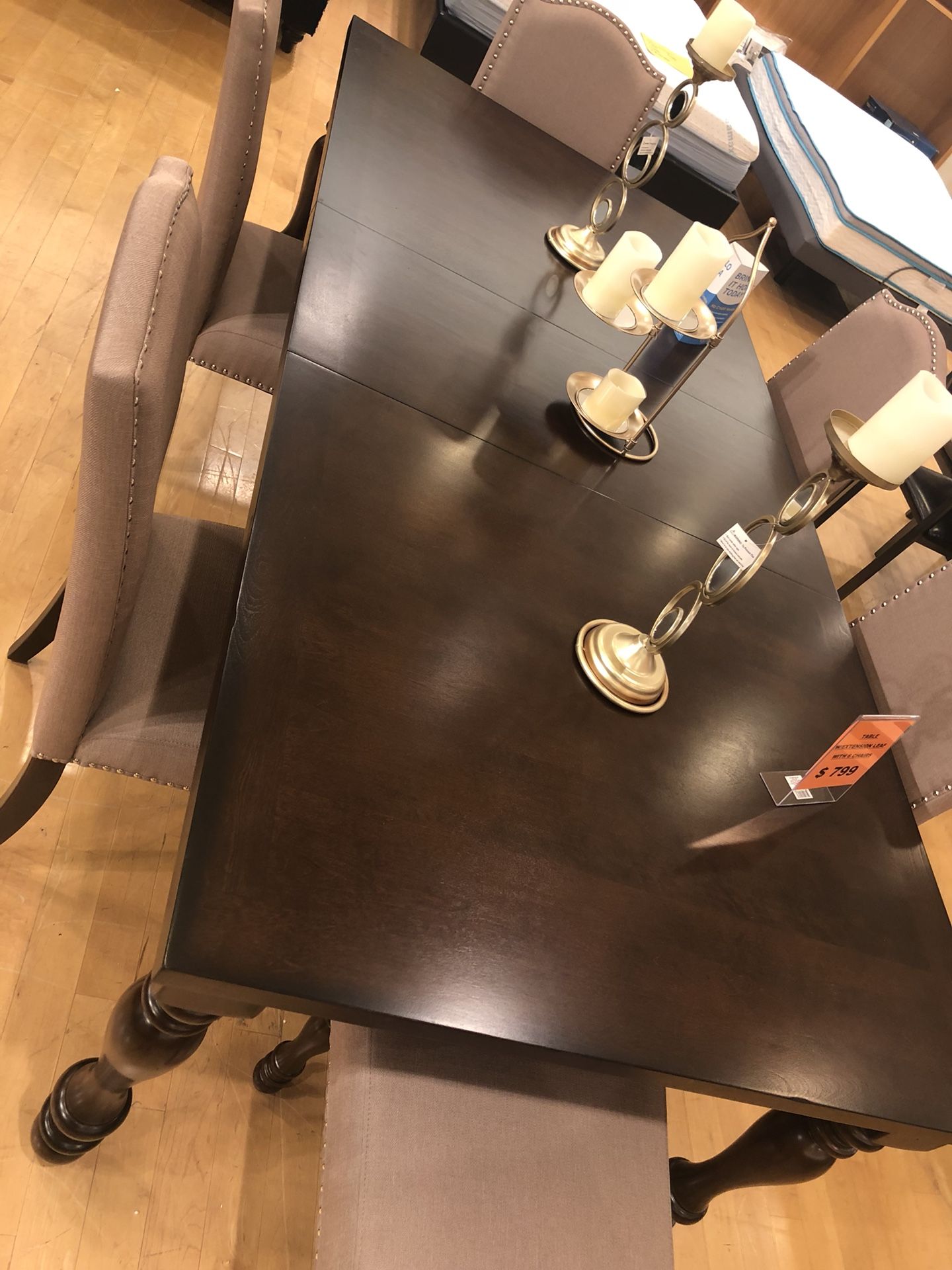 Dark Brown Wood Expandable Dining Table Set with 6 Chairs
