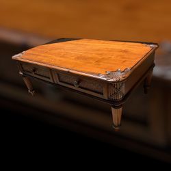 Vintage Style Carved Wood and Cane Accent Table / End Table