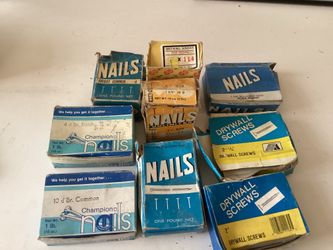 Assorted boxes of nails and screws