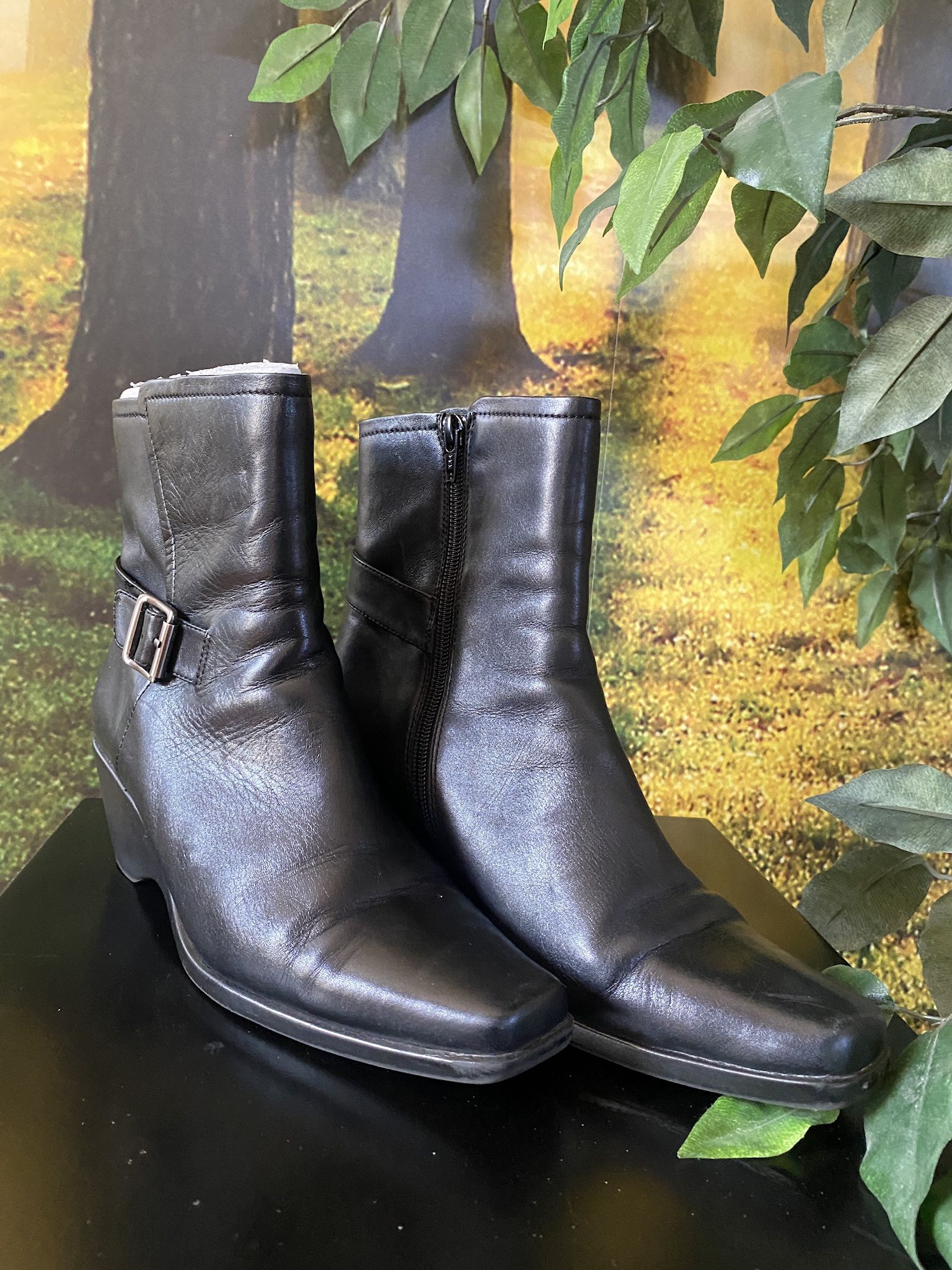 Anne Klein Black Leather Ankle Boots