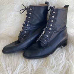 Enzo Angiolini Sz 6.5 Black Leather Lace Up Boots