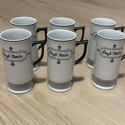 Set Of 6 Vintage Cafe Noir Black & White Tall Footed Cups
