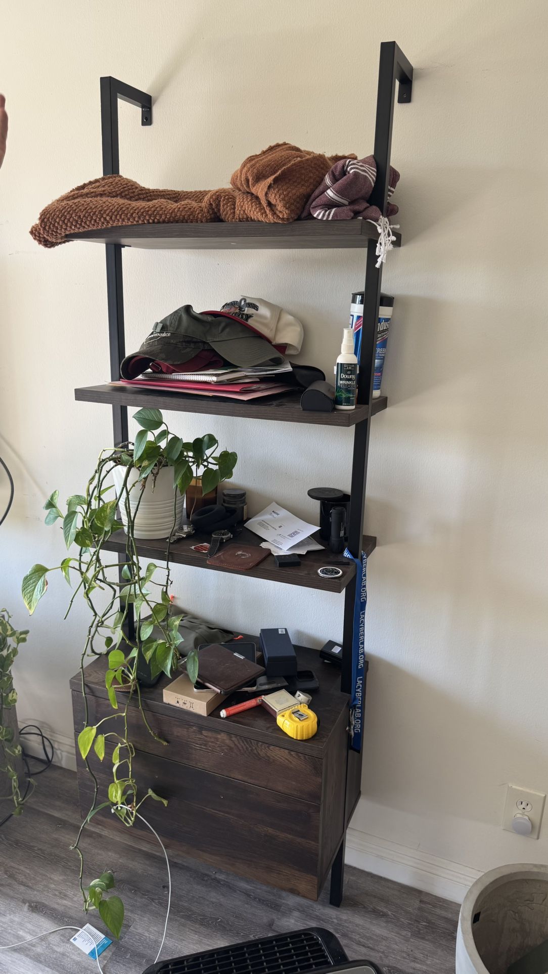 Wall Mounted Ladder Shelf with Drawers