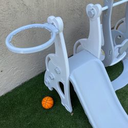 3 in 1 Toddler Slide & Swing Set with Basketball Hoop & Ball - Delivery for a Fee - See My Items